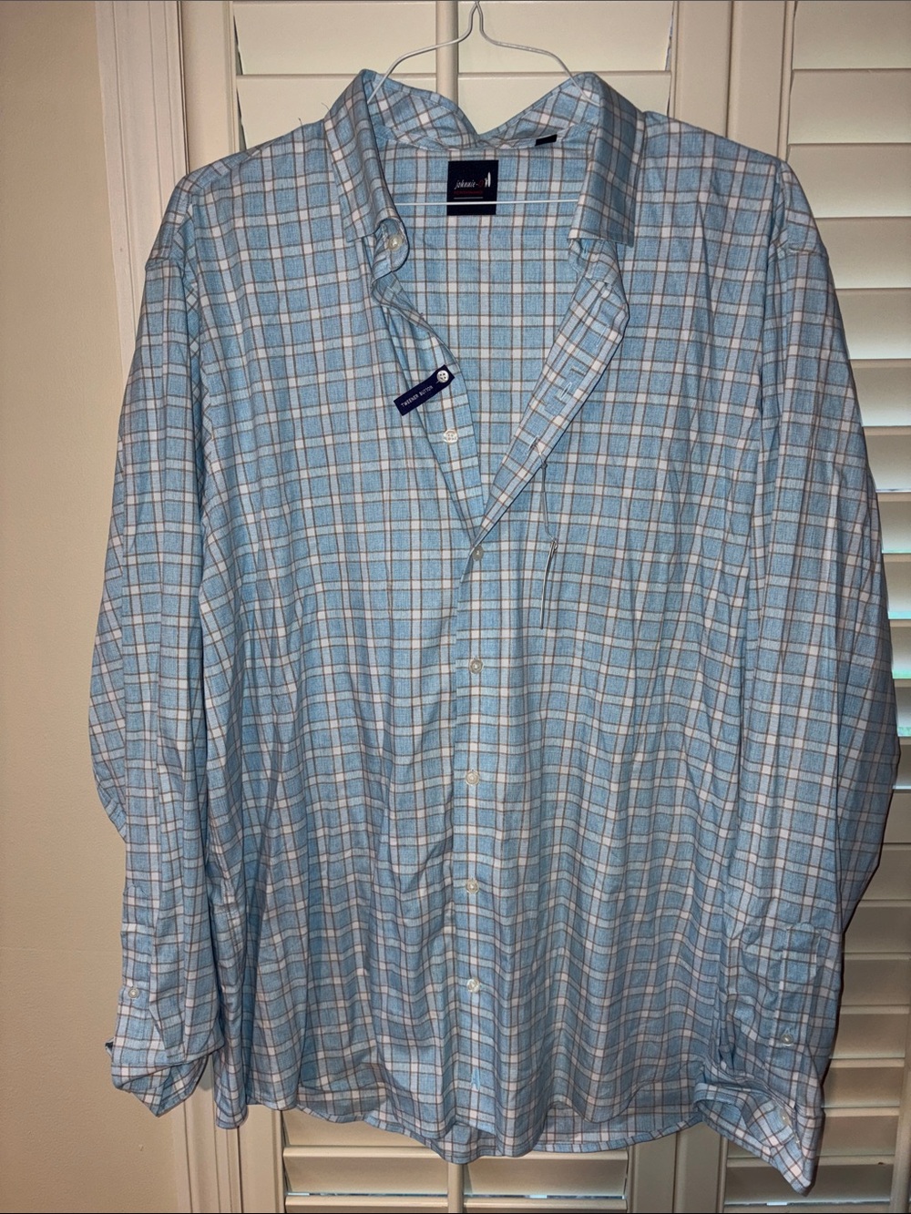 johnnie-O Light Blue and White Plaid Button-Down Shirt